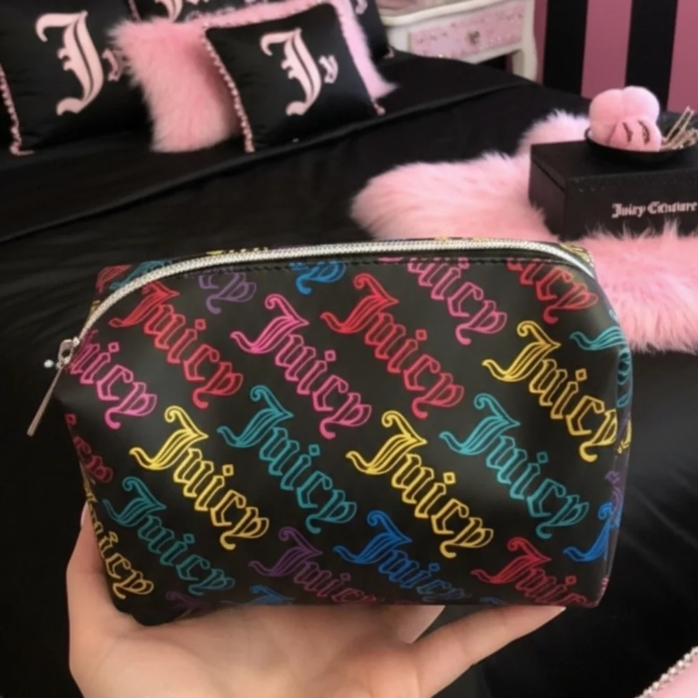 Juicy Couture Black Logo Cosmetic Bag Y2K Makeup Pouch NWOT